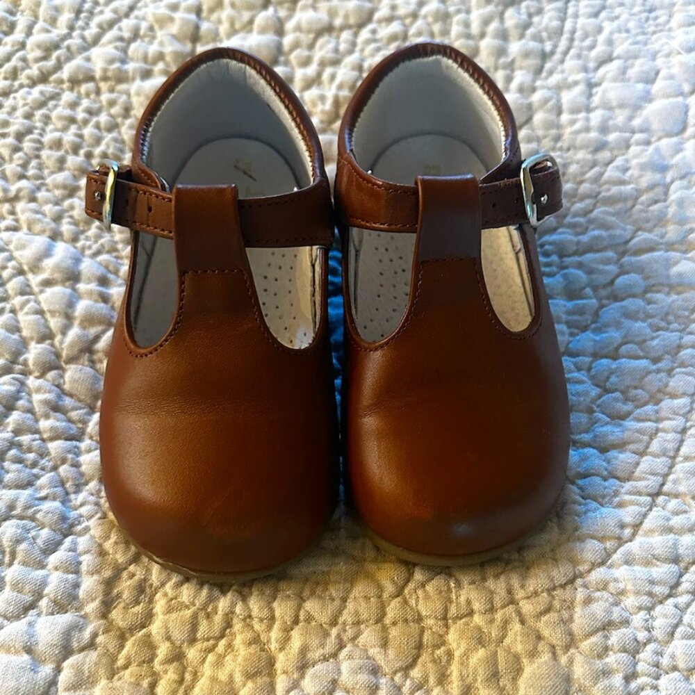 La Coqueta Dark Tan Leather Toddler T-Bar Shoes